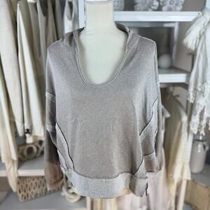 Zenana sz. Large XL taupe raw hem, boho, lagenlook, casual, hooded #4329